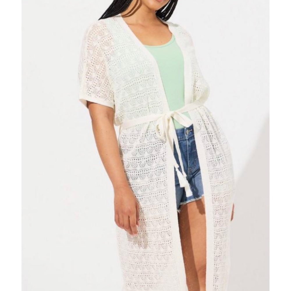 🆕Crochet Duster Short Sleeve Tie Waist Sweater 1 1X 14 16 2 2X 18 20 NWT Torrid
